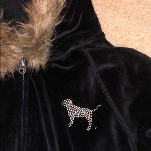 PINK Black Aggies Zip-up Jacket with Faux Fur